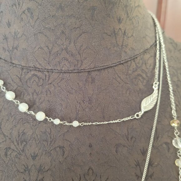 Silver-Tone Express Layered Necklace With Leaf Pendant & Beaded Accents - Picture 4 of 6